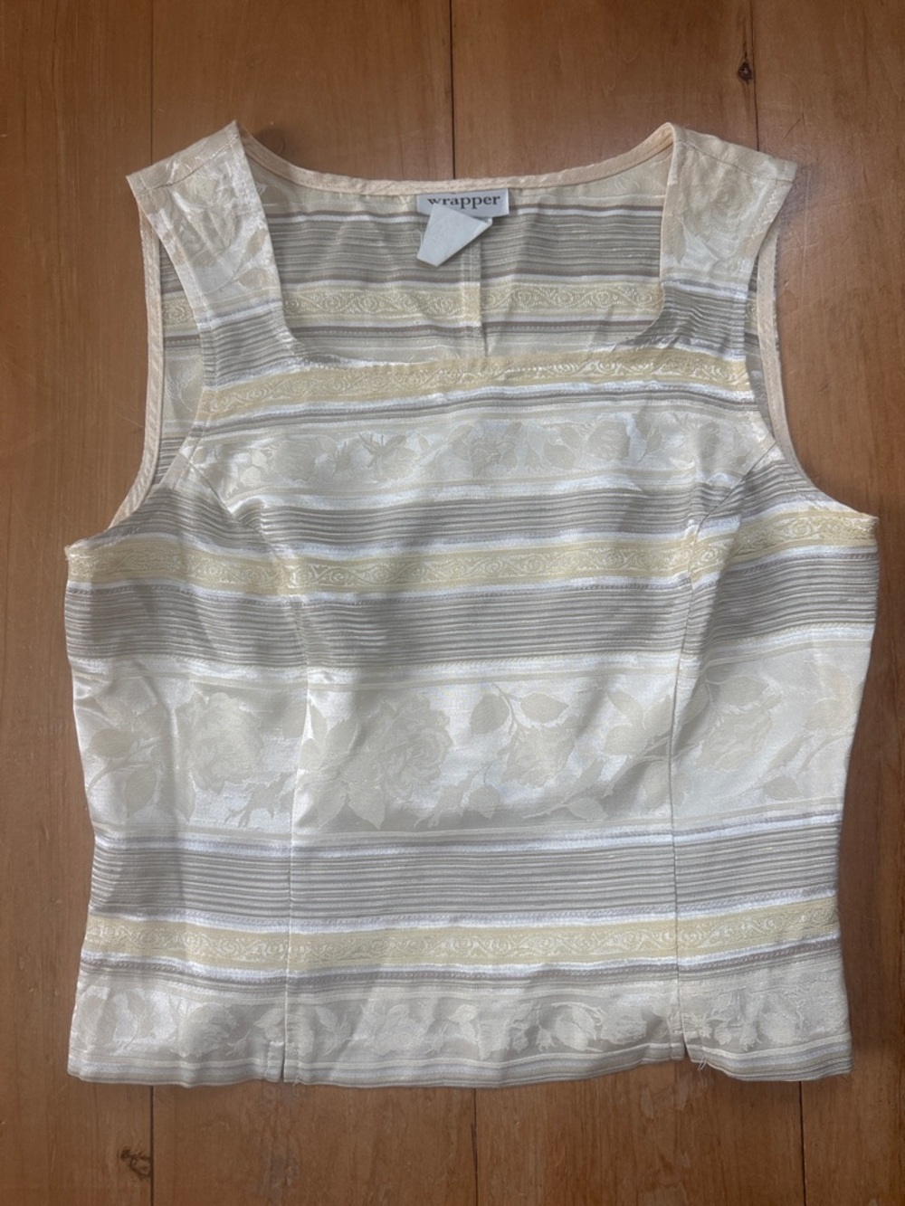 Vintage Wrapper Jacquard Sleeveless Top in Cream and Butter Yellow